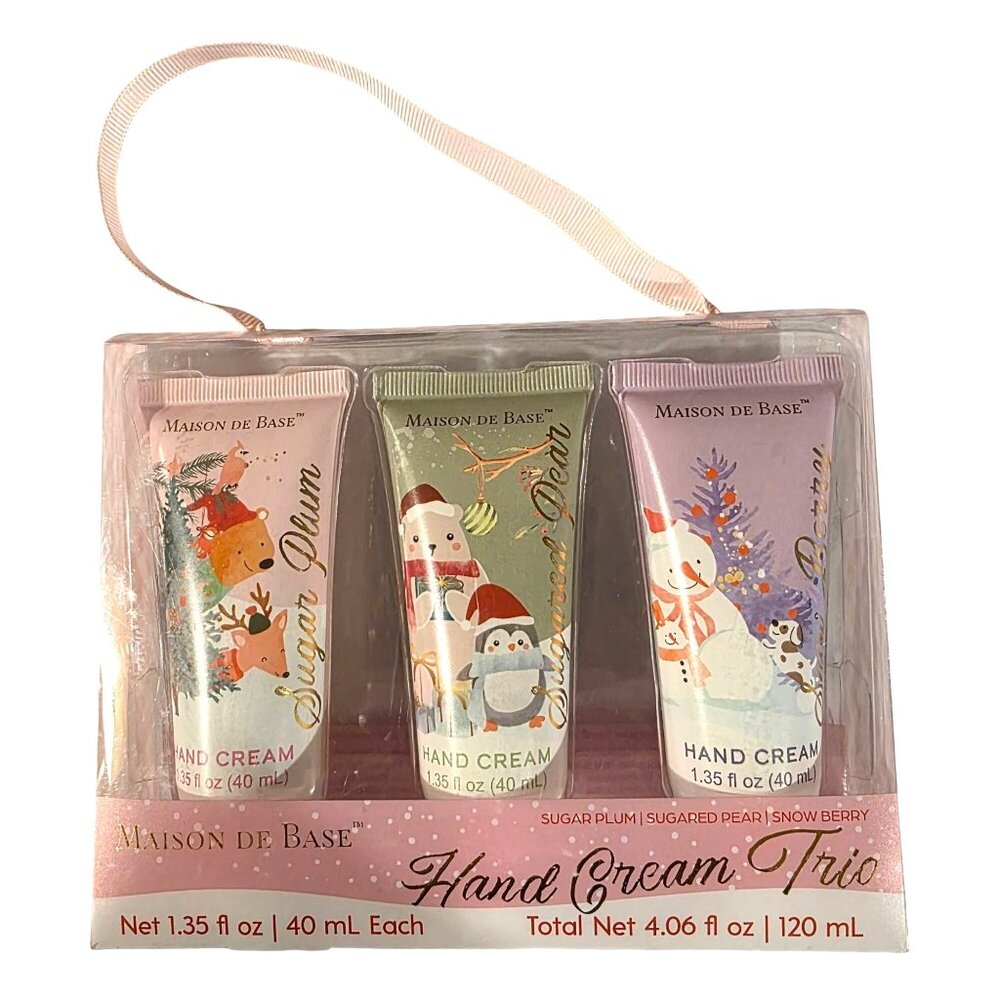 Maison De Base Holiday Winter Hand Cream Trio Sugar Plum Sugared Pear Snow Berry